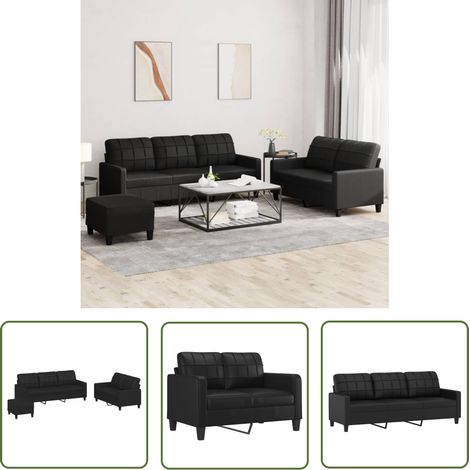 vidaXL Ensemble de canapés 3 pcs avec coussins Noir Similicuir (1/5)