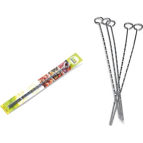 Ompagrill 5 spiedini per barbecue in acciaio zigrinato 39 cm spiedo per grill grigliate (1/4)