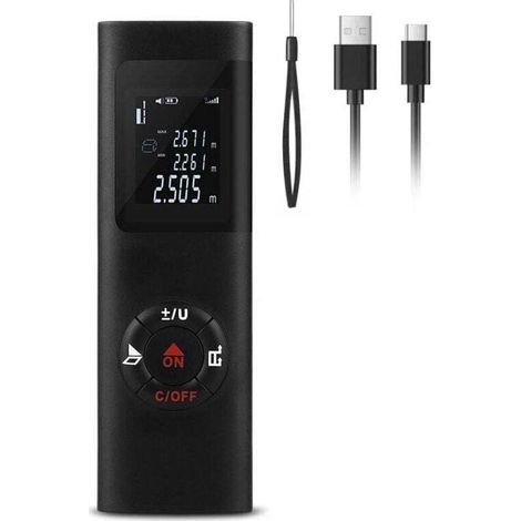 Telemetre Laser 60m, IPSXP Portable Laser Numrique Metre de Calcule Distance Surface Volume/Fonction Pythagore/IP54/LCD Rtro-clairage/Rechargeable (1/4)