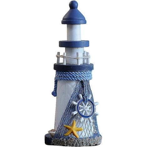 Leuchtturm aus Holz, maritime Tischdekoration für Partys – 19,00 x 7,50 x 7,50 cm – Blau (1/3)
