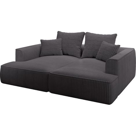 Vente-Unique – Canapé droit 3 places en velours côtelé gris anthracite – Assise profonde déhoussable – Fabrication européenne – Charge max 360 kg (1/4)