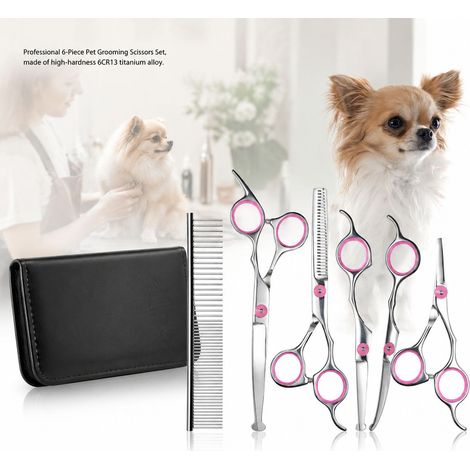 Forbici per la toelettatura dei cani - Acciaio inossidabile 6CR13 - Kit professionale da 6 pezzi con pettine e custodia - Tosatrice ergonomica professionale (1/5)
