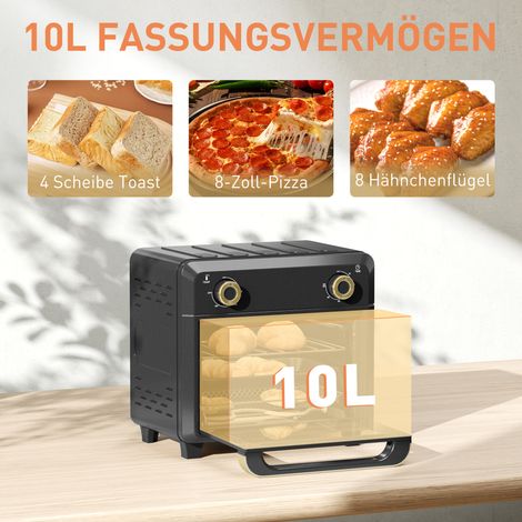 Mini-four à air pulsé, friteuse sans huile, minuterie, lumière interne, 10 litres, noir (1/4)