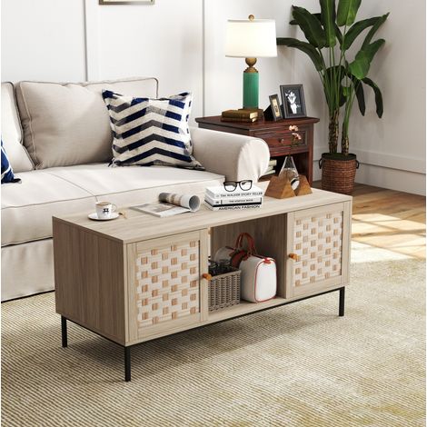 Credenza 106/50/47,5 cm color rovere con ante scorrevoli e vani contenitore (1/5)