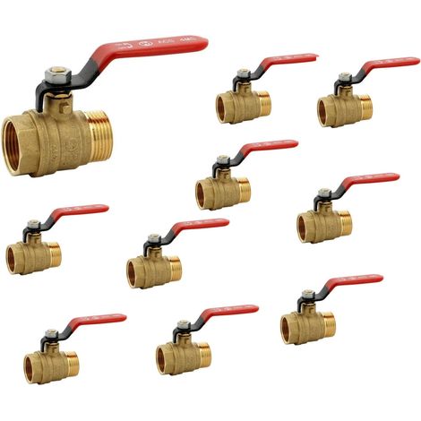 Vanne sphère laiton titré 4MS 15S mâle femelle BSP poignée rouge 3/4'' - lot de 10 (1/2)