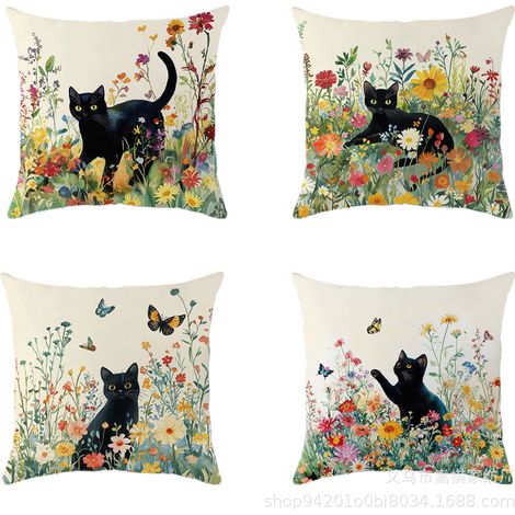 Lot de 4 housses de coussin 45x45cm, motif chat – déco intérieure pour canapé et chambre (sans oreiller) (1/2)