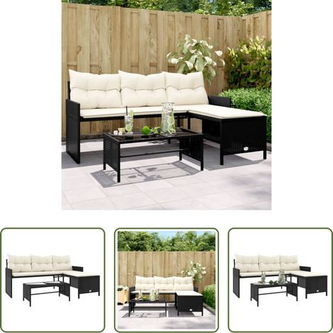 Gartenmöbel - Gartensofa in L-Form mit Tisch und Kissen Schwarz Poly Rattan (1/5)