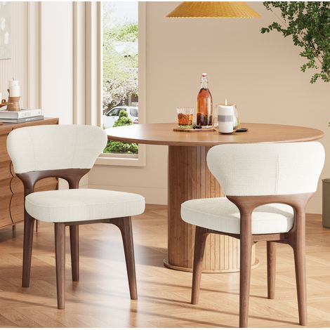 Silla de comedor de chenilla beige claro con estructura de madera maciza y asiento acolchado (1/5)