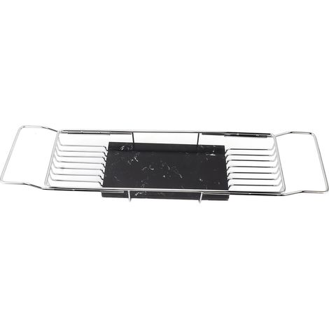 Support de baignoire en métal effet marbre, antidérapant, gain de place, multifonctionnel, extensible, cadeau de pendaison de crémaillère, argent et noir (1/5)