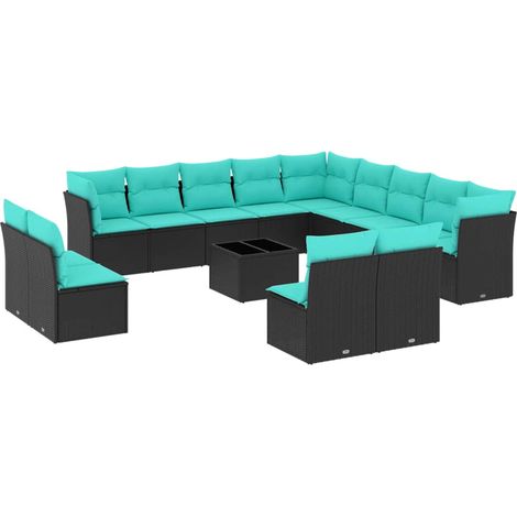Maison Exclusive - 14-teiliges Gartensofa-Set mit Kissen, schwarz