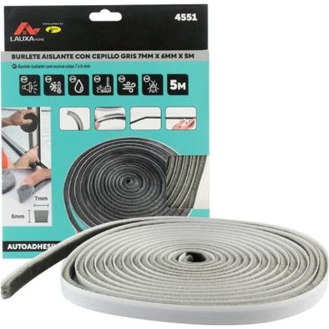 Joint d'étanchéité isolant auto-adhésif brossé 5 m - 13 x 6 mm Gris