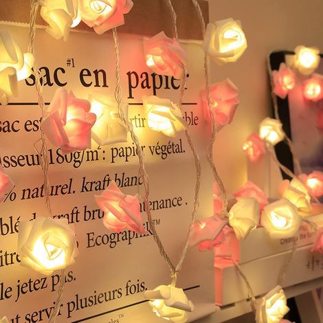 Guirlande Lumineuse Rose, Guirlande Lumineuse Intérieur/Jardin, Guirlande Lumineuse LED, 6M Blanc Chaud 40LED, Décoration Chambre Fille, Bar, Fête, Décoration de Noël, Fonctionne sur Piles (1/5)