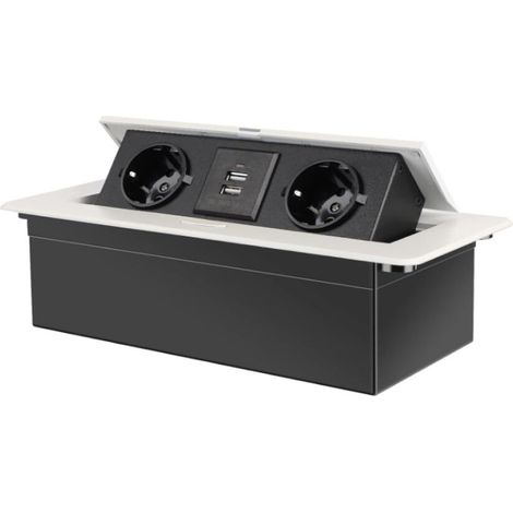 Prise Encastrable Plan de Travail Blanc, Multiprise Plan de Travail Cuisine avec 2 Prises +2USB (1/5)