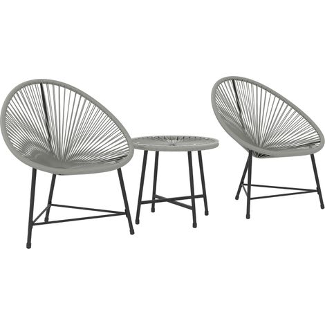 Ensemble de mobilier de jardin 3 pièces, 2 chaises en rotin synthétique, 1 table avec plateau en verre et structure en acier, pour l'extérieur, gris (1/5)