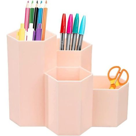 Pot à Crayons Hexagonal - - Rose - Organisateur de Bureau - Multifonction (1/4)