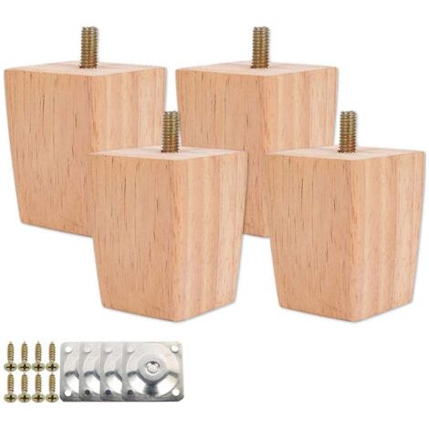 Set de 4 Pieds de Lit en Bois avec Plaques de Montage et Vis - Hauteur de 5cm Pied de meuble (1/5)