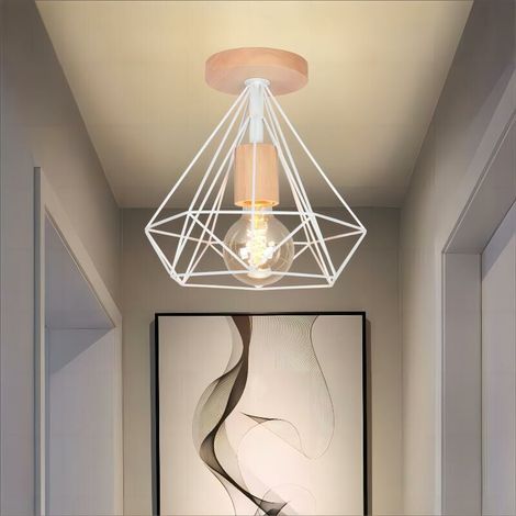 Rétro Plafonnier Industrielle E27 25cm Lampe Plafonnier en Métal et Bois Blanc (1/5)