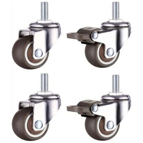 Pack de De 4 Petites Roulettes Destiné à Meubles - 25 Mm - , XU,Caoutchouc Souple Tpe - M6 X 15 Mm - Filetage (2 Pièces Equipé de Frein) (25 Mm) - (1/4)