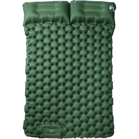 Matelas de camping autogonflant avec oreillers 2 personnes vert
