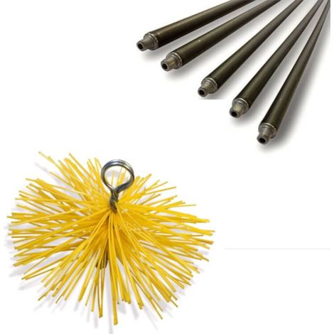 Kit de Ramonage 7 m ( 5 Cannes x 1,40 m ) + Hérisson en Synthétique D.200 mm - Entretien facile des Cheminées - Diamwood