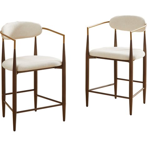Lot de 2 Tabourets de Bar avec Accoudoirs, Style Campagne, Métal et Tissu, Beige (1/5)