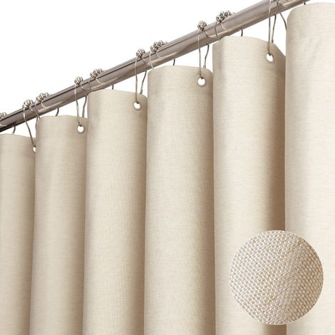 Rideau de douche imperméable imitation lin beige chaud 200 x 200 cm, décoration pour salle de bain, baignoire, hôtel ou maison