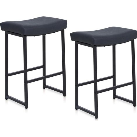Barhocker 2er Set mit Fußstütze, PU-Leder, stabiler Metallrahmen, Schwarz (1/5)