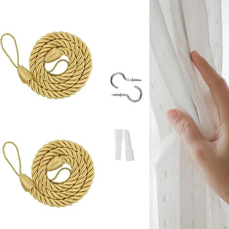 lot De 2 Embrasses Couleur Orpour Rideaux D'extrieur, Draperie, Dcoration Artistique, Faite La Main, En Coton Naturel Tricot, Embrasses Pour Ride (1/5)