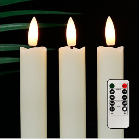 Lot de 6 bougies LED avec télécommande et minuterie Ivoire, scintillantes, à piles, diamètre 2 cm, hauteur 24,5 cm - sans flamme (1/5)
