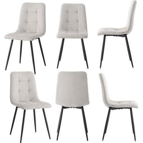 Wokaka Lot de 6 chaises - Chaise de salle à manger - Chaise en velours côtelé - Style vintage - Gris (1/5)