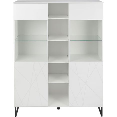 Akai Vitrinenschrank 2 Türen weiß Hochglanz.
