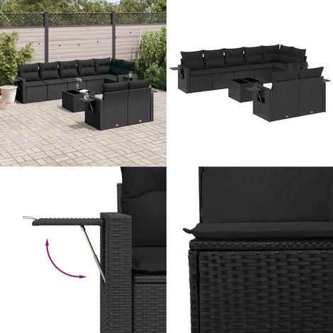 9-tlg. Garten-Sofagarnitur mit Kissen Schwarz Poly Rattan - Gartenmöbel Set - Esszimmergarnitur - Outdoor Möbel - Lounge Garnitur - Balkonmöbel - Home & Living (1/5)