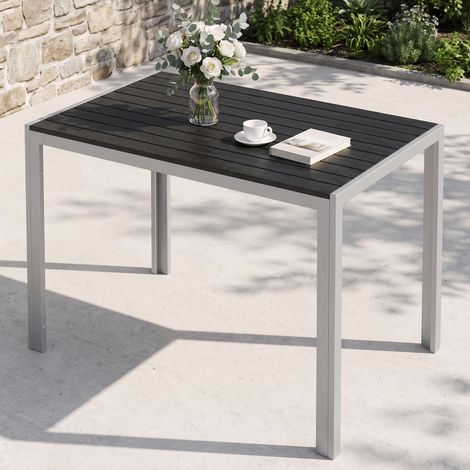 Table de Jardin résistante aux intempéries, 110 x 70 cm, Table de Salle à Manger d'extérieur, Table de Balcon WPC, Cadre en Aluminium, Meubles de Jardin résistants aux intempéries, Table de (1/5)