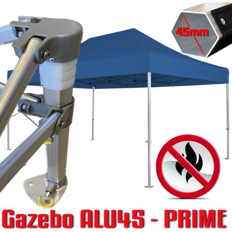 Gazebo 3x4,5 m blu certificato IGNIFUGO SENZA laterali pieghevole alluminio piantone esagonale 45mm portatile estendibile richiudibile estensibile acciaio per fiere eventi stand chiosco tenda tendone (1/5)