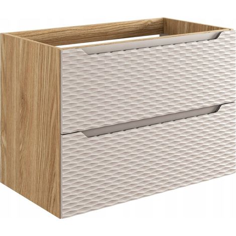 Meuble suspendu sous vasque OCEAN chêne et beige 80 cm - 2 tiroirs façades 3D (1/5)