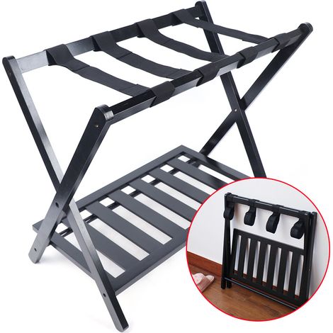 Foldable Luggage Rack Home Hotel Suitcase Storage Stand Nan Bamboo Holder Black (1/5)