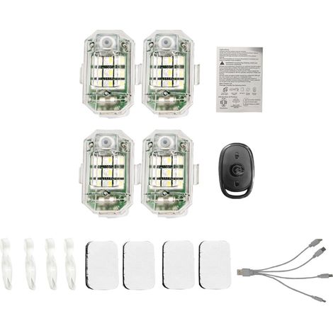 Lot de 4 lumières stroboscopiques à LED pour voiture, lumière d'avertissement, veilleuse rechargeable, lumières d'avion avec 7 couleurs de lumière, plusieurs modes d'éclairage pour voiture, moto, vél (1/5)