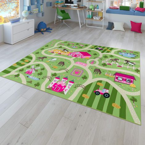 Kinderzimmerteppich Teppich Junge Mädchen Kinderteppich Baby Rutschfest Straße 160 cm x 220 cm Grün Rechteckig (1/5)
