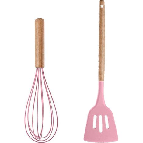 Ensemble Ustensiles Cuisine - Silicone Et Bois Resistante Chaleur - Pour Casseroles Antiadhesives - Lot De 2 Pieces (1/5)
