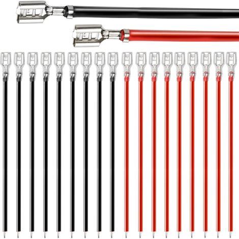 Gebildet 20pièces Borne à Sertir femelle 6.3mm avec Manchon Isolant et fil 16AWG de 15cm de Longueur rouge + Noir kit d'assortiment D'épissure Rapide Femelle (1/4)