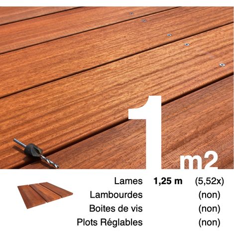 Planches de terrasse bois exotique PADOUK pour 1 m² • Longueur 1,25 m (1/4)