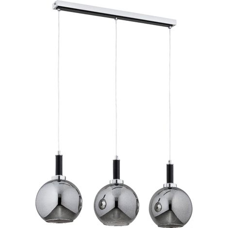 Suspension design chrome, 3 globes fumés E27 Alfa Hetty (1/3)