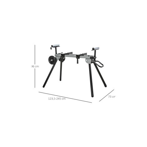 Support de scie à onglet noir et argent avec rallonge latérale de 123,5 à 245 cm pour atelier, chantier et garage (1/5)