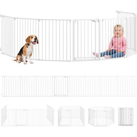 Recinto per Cani a 8 Pannelli Modulabili con Chiusura Automatica, in Acciaio e ABS, 61x3x75 cm, Bianco