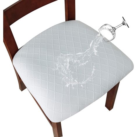 Lot de 4 housses de chaise extensibles blanc cassé, tissu jacquard gaufré élastique, protège-siège pour salle à manger (1/5)