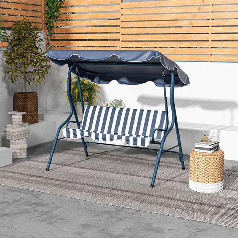 Gartenschaukelstuhl mit verstellbarem Sonnendach, wasserdichtem Stahlrahmen für Terrasse und Balkon, 170 x 110 x 153 cm, Blau