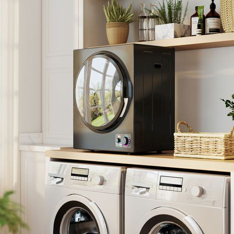 Sèche-linge portable compact noir 850W volume 33L dimensions 49 x 40,5 x 60 cm cuve en acier inoxydable, 4 programmes de séchage adaptés à tous les textiles