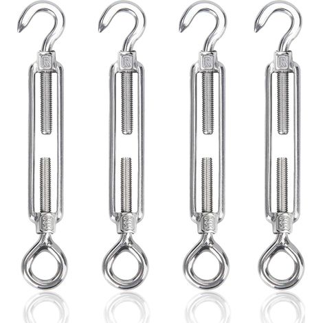 M6 Tendeur Cable 304 Acier Inoxydable Réglable Crochet De Ridoir Et Oeil Tendeur Fil a Linge Tendeurs Elastique avec Crochets Fil Cable Acier De Fer Cloture Et Corde Linge Exterieur 4pcs