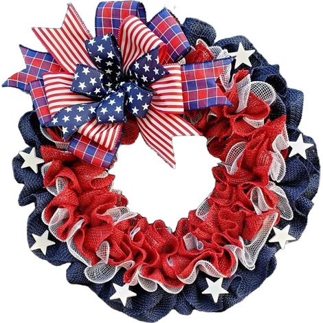 Guirlande Festive - Guirlande Patriote Rouge Blanc Bleu - Pour Porte D'Entrée Intérieur Extérieur - 40 cm - Fleur Artificielle Feuillage Boucle en Jute (1/5)