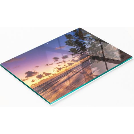 Tablero decorativo multifuncional de vidrio templado con diseño de playa y sol, 80x52 cm. (1/5)